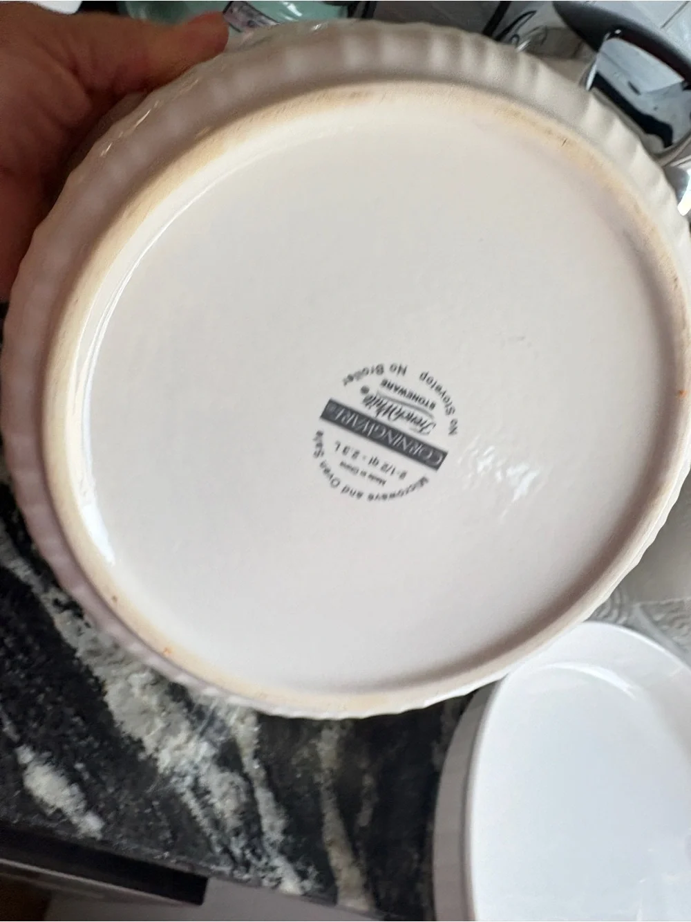 Corning French white. Casserole baking dish. Glass.